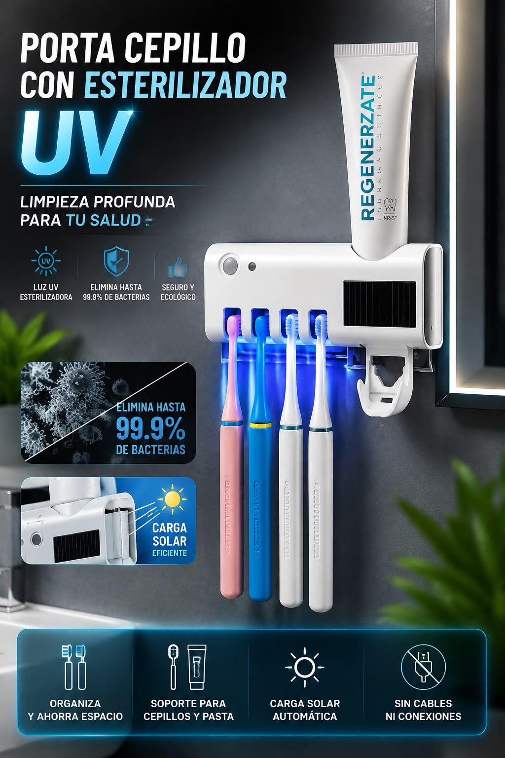 Soporte Inteligente para Cepillos con Dispensador de Pasta