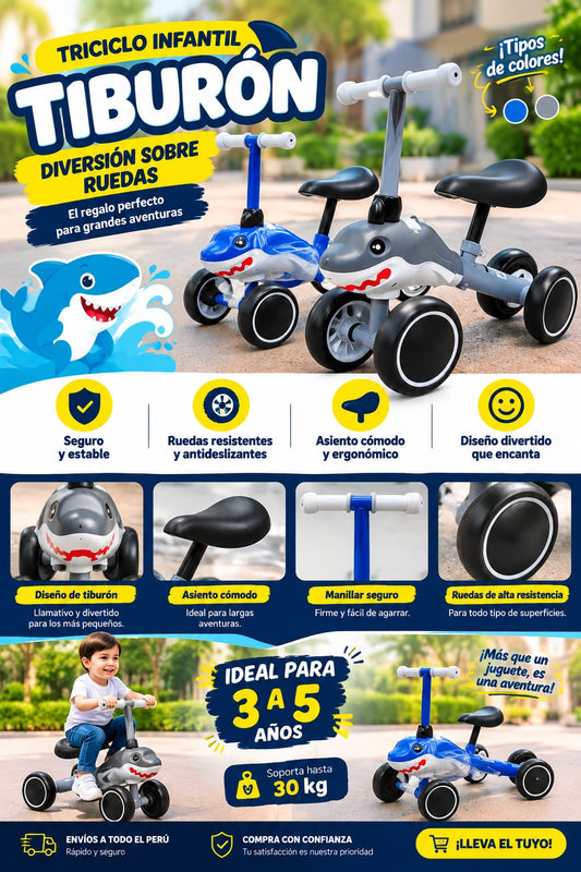 Monopatín baby diseño tiburón